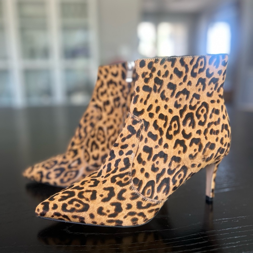 Halogen Leopard Print Pointed Toe Ankle Boots - C… - image 1